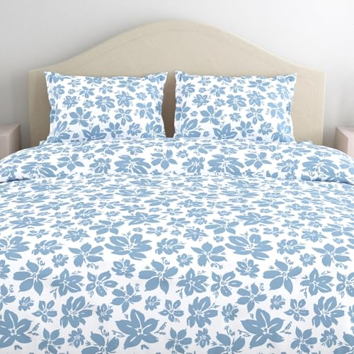 Image of Haus & Kinder King Size Bedsheet for Double Bed with 2 Pillow Covers 108 x 108 Inches | 144 TC Cotton Bedsheet for King Size Bed - Bluebell Whisper