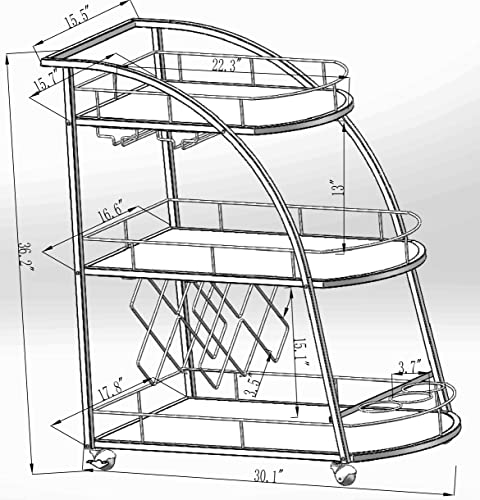 Chrome Mobile Bar Cart Serving Wine Cart With Wheels, 3-Tier Metal Frame Elegant Wine Storage For Kitchen, Party, Dining Room And Living Room, Silver #TOP5