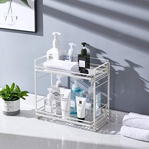 ZCCZ Bathroom Organizer Countertop, Metal 2-tier Bathroom Storage Shelves Tray Shower Caddy Kitchen Shelf for Bathroom Kitchen Office Organization, White