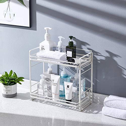 zccz 2-Tier Bathroom and Kitchen Organizer - Skincare Storage - Easy Assembly Countertop Rack - White Cream Color Multi-Purpose Holder for Bathroom or Kitchen Essentials - Compact and Durable Design by zccz - Used condition - Image 3