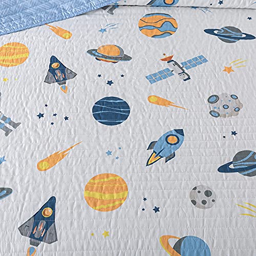 Soul & Lane Space Adventure Bedding Quilt Set - Queen With 2 Shams | Planet Galaxy Cosmos Quilted Bedspread For Kids #TOP5