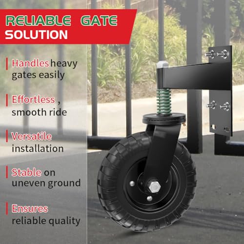 Uscaster 8 Inch Heavy Duty Gate Wheel, 600lbs Capacity Spring-Loaded Fence Caster, 360° Swivel All-Terrain Gate Support for Metal Tube & Wooden Gates, Includes U-Bolts & Tools（All Black） by uscaster - Image 7
