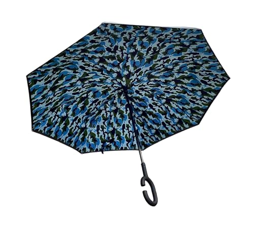 CHAJU PARAGUAS INVERTIDO MILITAR AZUL, CAMUFLAJE, DOBLE TELA, DOBLE CAPA