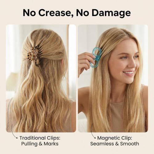 Image of 2 Pcs Hair Clutchers for Women, Magnetic Hair Clip, 2-in-1 Section Clips for Hair Styling, Daily Use and Professional Salon Clutcher Hair Accessories, Black Brown Print Hair Claw Clips (Checkered Pattern And Brown Leopard Print)