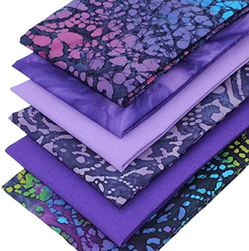 6 Fat Quarters - Purple Dazzle Batik Bundle in shades of Purple, Pink and Blue 100% Cotton Fabric. Ideal for Crafting Sewing and Quilting Projects (includes free patchwork pattern by Overdale Fabrics)