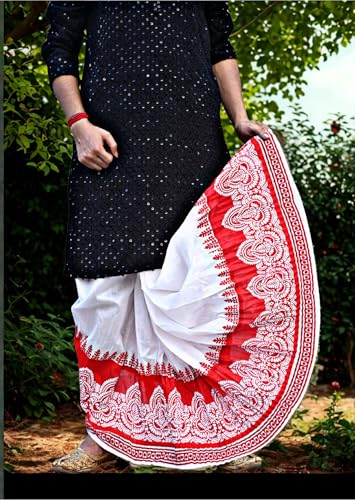 Image of Men's Ready to Wear Pant System Printed MAYUR PUCHHA Dhoti for Marriage, Pooja, Festival etc.(GC010)
