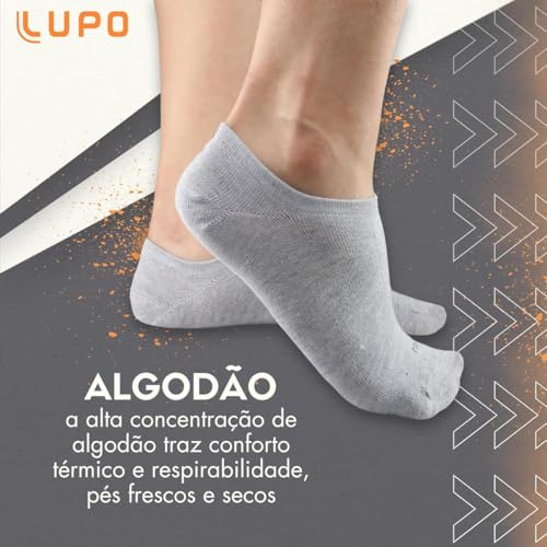 LUPO Kit 9 Pares Meia Soquete Sapatilha Invisível Esportiva Algodão Unissex Adulto, 3 Chumbo - 3 Cin