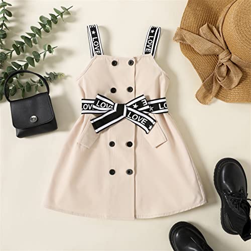 Patpat Toddler Girl Double Breasted Letter Belted Tie Front Strap Overalls Dress Apricot 3 Years #TOP5