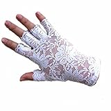DreamHigh Women Wrist Length Lace Half Finger Gloves (White)