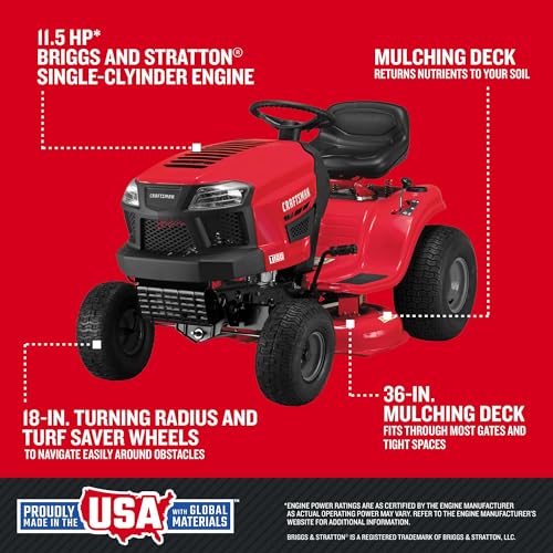 Image of CRAFTSMAN 36 inch Gas Riding Lawn Mower with 11.5 HP* Briggs and Stratton Single-Cylinder Engine, Gas Lawn Tractor with 7-Speed Transmission, Red /Black (13AC77XYA93)