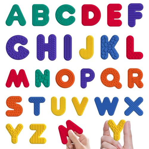 Alxjejo 26PCS Silicone Alphabet Sensory Toys, Montessori ABC Learning Letters for Toddlers,Quiet Tactile Fidgets&Spelling Manipulatives, Preschool Educational Tool&Sensory Bin Filler(A-Z(26 Letters)