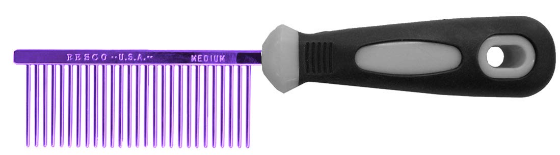 Resco Professional Anti-Static Dog, Cat, Pet Comb for Grooming, Steel Pins, Medium Tooth Spacing, Candy Purple