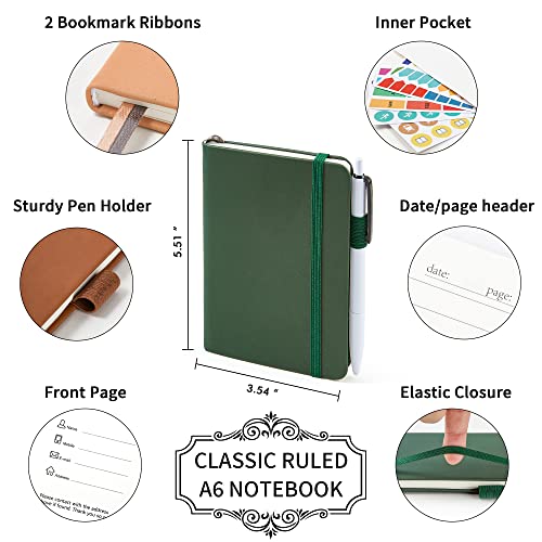 Feela Pocket Notebook Journals, Mini Cute Small Hardcover College Ruled Notepad Office School Supplies, With 3 Black Pens, 3.5”X 5.5”, 3 Pack, A6, Vintage Colors #TOP1