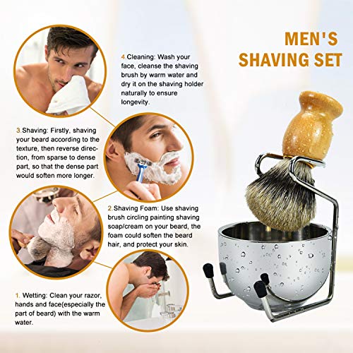 image for Gonioa Pure Badger Hair Shaving Set with Stainless Steel Shaving Stand