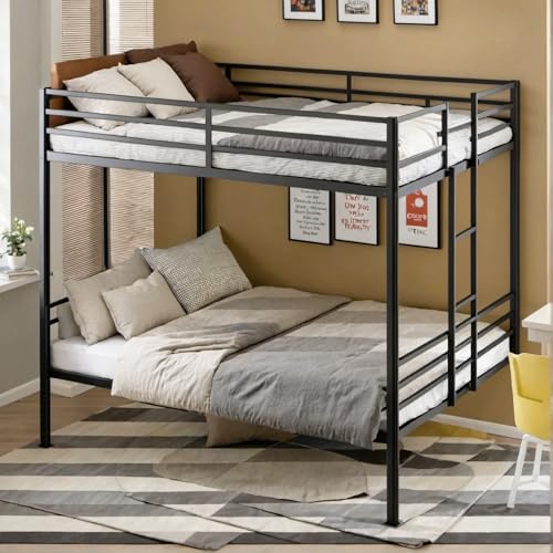 Queen-over-Queen Metal Bunk Bed with Stairs