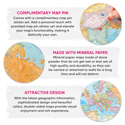 Nowmap Nowmap Aquashield) Double-Sided World Map Poster - 24H X 36W Large Wall Decor thumb #3