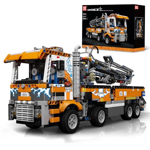 Mould King 19014 Technik Abschleppwagen Bausteine Modell, 2098 Teile Pneumatischer Betonpumpenwagen Modellbauklötze Kit als Spielzeug/Geschenk