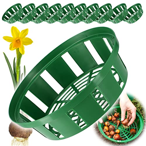 KADAX Pflanzkorb für Blumenzwiebeln, Anzuchtskorb aus Kunststoff, Anzuchtsschale für Gemüsepflanzen, Blumenzwie-belkorb in 2 Formen für Frühjahrsblüher (23cm rund, 10 Stück Set)