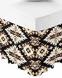 RisQiten Southwestern Aztec Bed Skirt King Size 18 Inch Drop, Adjustable Elastic Bedskirt Dust Ruffle for King Size Bed, Retro National Style Brown Abstract Wrap Around Bed Skirts Bed Frame Cover