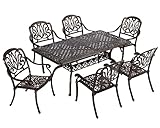 TITIMO 7-Piece Cast Aluminum Patio Furniture Set, Outdoor Patio Dining Set Bistro Conversation Set, All-Weather Rectangular Table w/Umbrella Hole (Bronze-Fixed Elizabeth Chair, 7 Pcs)