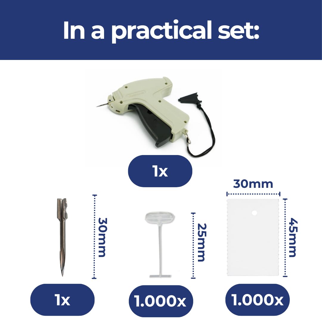 Pistola per etichettatrice Arrow 9S Standard Set con ago di ricambio + 1.000 fili standard 25 mm + 1.000 etichette in cartone 30 x 45 mm � Pistola per il fissaggio di cartellini dei prezzi ai tessuti