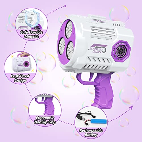 Liberry Bubble Machine For Kids Toddlers, Automatic Bubble Gun With Colorful Lights And Bubble Solution, Bubble Blower Summer Toys For Outdoor Activity, Wedding, Birthday, Party (Purple) #TOP3