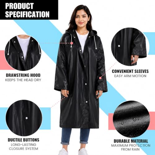 Image of Raincoat for Men & Women | Reusable Hooded Rain Wear | Lightweight 140 GSM Rain Coat with Snap Buttons | Full Length Unisex Rain Coat for Travel, Bike Riding & Monsoon