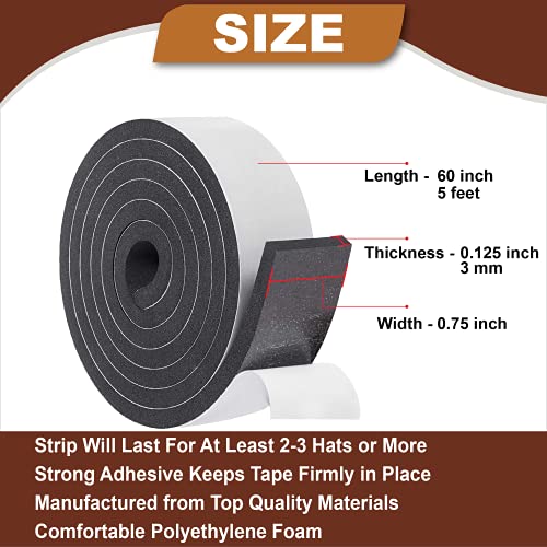Atzi Hats Hat Tape Roll 60" (5 Feet) Foam Hat Size Reducer for Loose Hats Cap Sizing Insert Strip for Fedora, Baseball, Cowboy, Western, Panama & Straw Hats Sweatband Filler for Better Hat Fit Comfort - Thumbnail 2