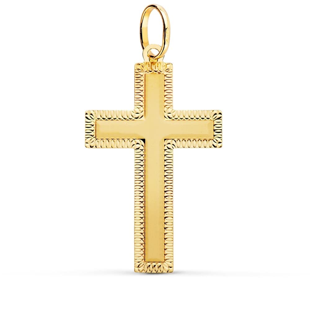 Cruz Oro 18k unisex 35mm. lisa plana detalles tallados borde formas