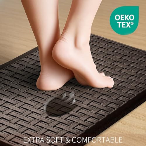 2PCS UKISS Kitchen Rugs, Cushioned Anti Fatigue Kitchen Mats for Floor, Waterproof Kitchen Rug，Non-Slip Comfort Standing Mat for Kitchen, Floor Home, Office, Sink, Laundry,17.3"x28"+17.3"x60",Brown — view 3