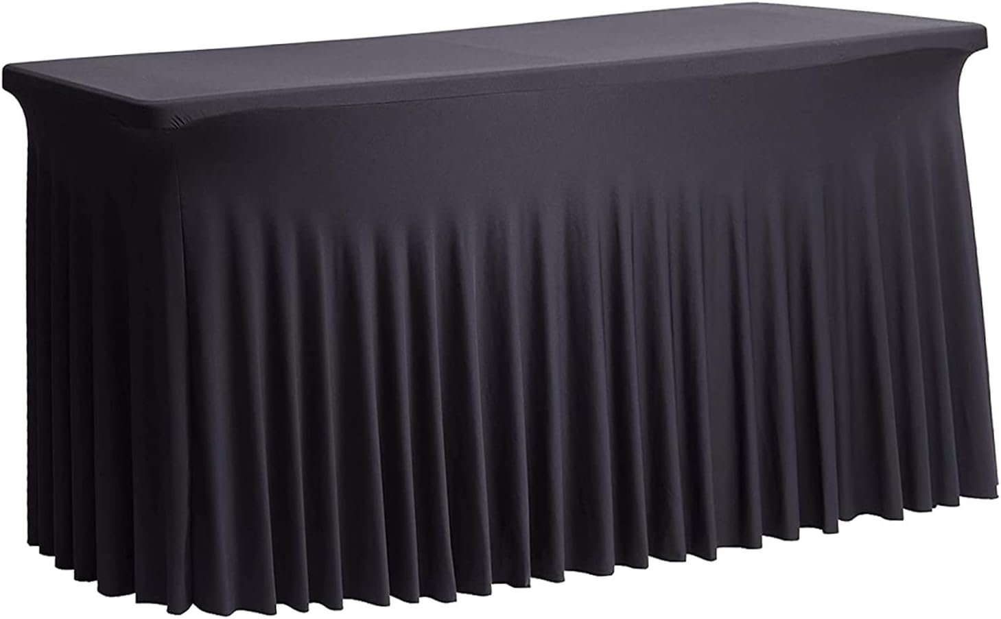 Tektrum 6 ft Long Rectangular Stretch Tablecloth Table Skirt, One-Piece Spandex Jacket Cover, Tight Fit Linen-Fitted Table Cover for Trade Show, DJ, Wedding, Party, Kiosk-Premium Fabric (Black)