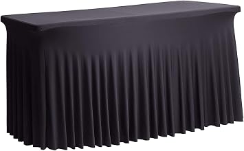 Tektrum 6 ft Long Rectangular Stretch Tablecloth Table Skirt, One-Piece Spandex Jacket Cover, Tight Fit Linen-Fitted Table Cover for Trade Show, DJ, Wedding, Party, Kiosk-Premium Fabric Black