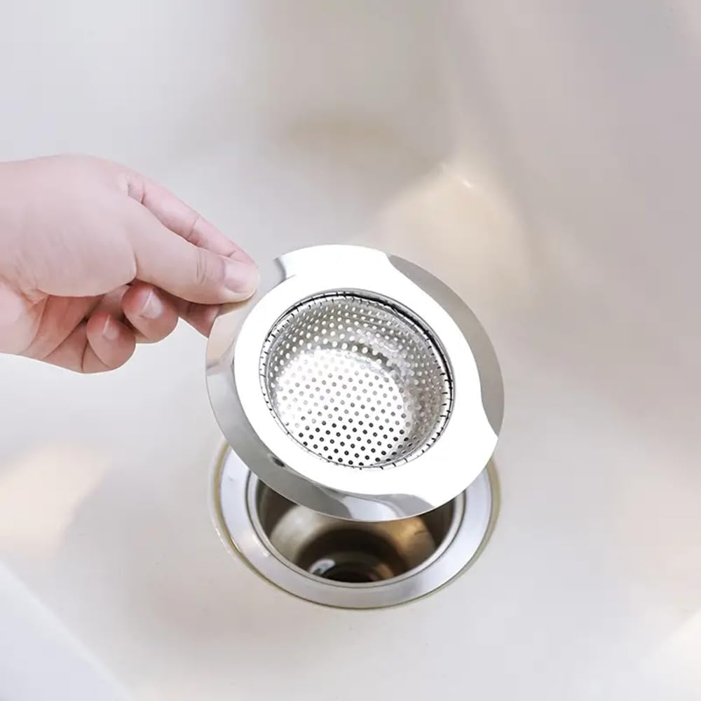 2 Pack Sink Strainer Sets - Large Wide Rim 4.5" Stainless Steel Strainer with Rust-Free Function and Anti-Clogging Micro-Perforation - Kitchen Sink Drain Strainer (Silver)