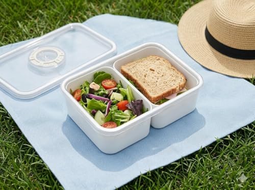 Image of Divided Fridge Storage Box with 2 Compartment | Veggie Tray for Refrigerator Organizer with Lid Handle Removable Containers | Fruit Storage Box Kitchen Organizer