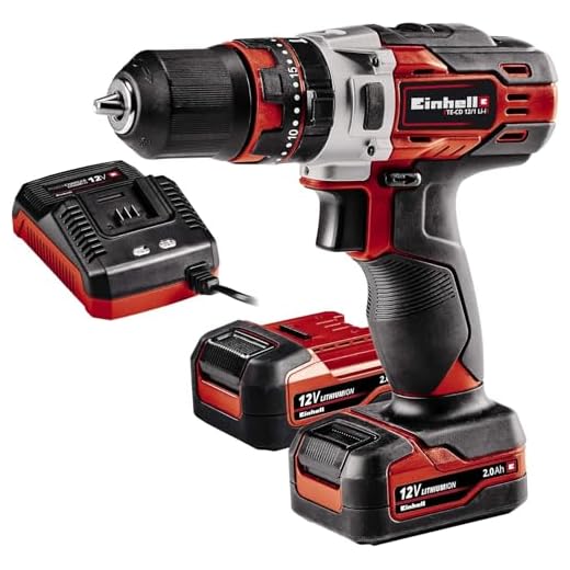Einhell Taladro de impacto sin cable TE-CD 12/1 (incl. 2x 2,0 Ah batería Li-Ion, 12 V, 22 ajustes de par, caja cambios 2 veloc., función taladro impacto, LED, + 45 min. cargador)
