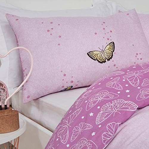 Dreamscene Butterfly Heaven Duvet Cover with Pillowcase Reversible Floral Bright Bedding Set, Purple - Single Size, DDHSBFHPU01