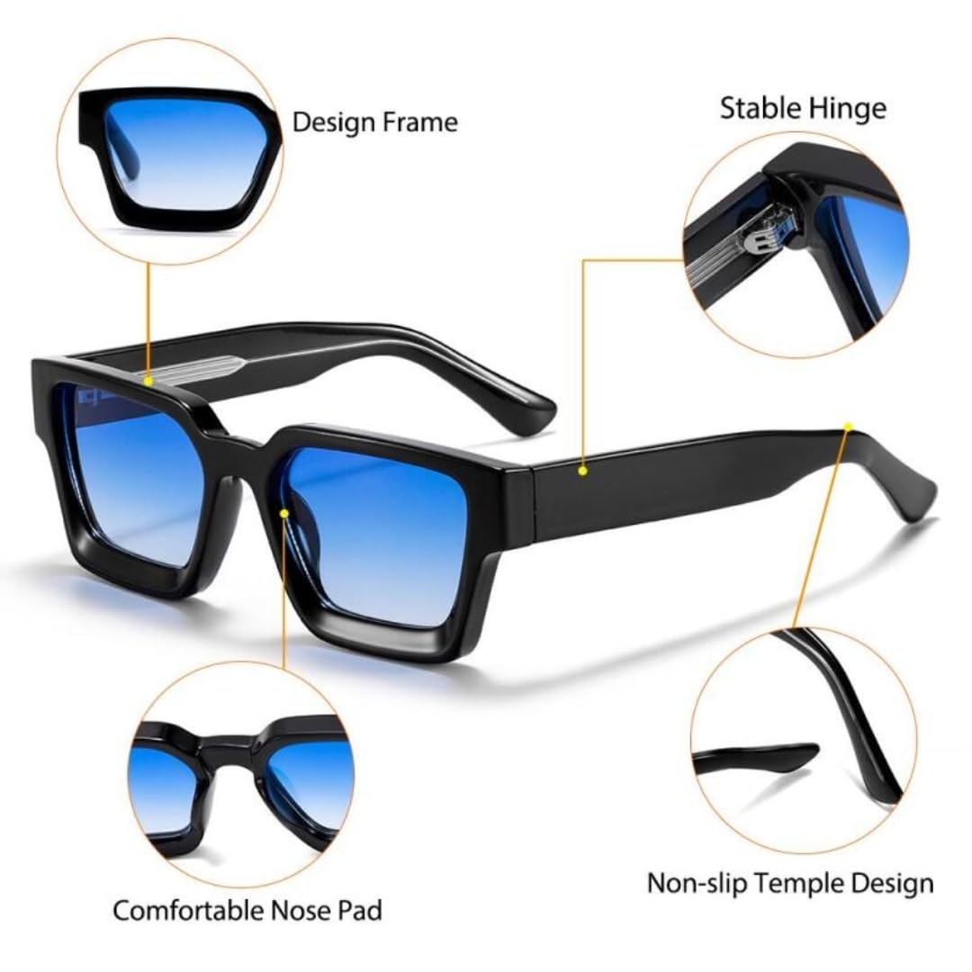 Occhiali da sole da uomo con montatura spessa quadrata, design retrò punk sfumato, occhiali da sole spessi, occhiali da donna per viaggi e feste, protezione UV400
