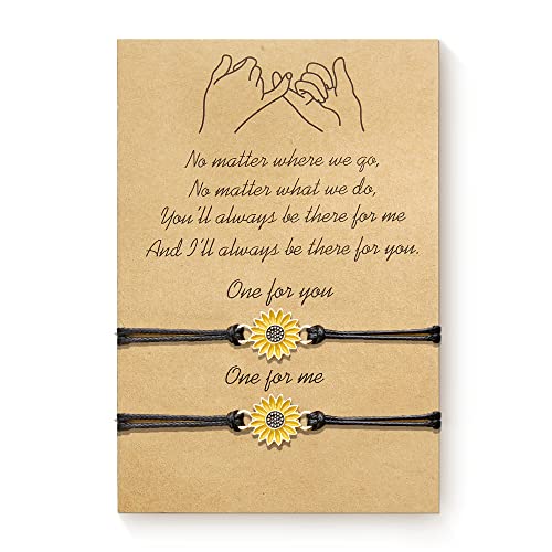 Valentines Day Friendship Gifts, Sunflower Pinky Promise Bracelets Best Friend Long Distance Friendship Gifts for Women Teen Girls Mothers Day Gifts from Daughter
