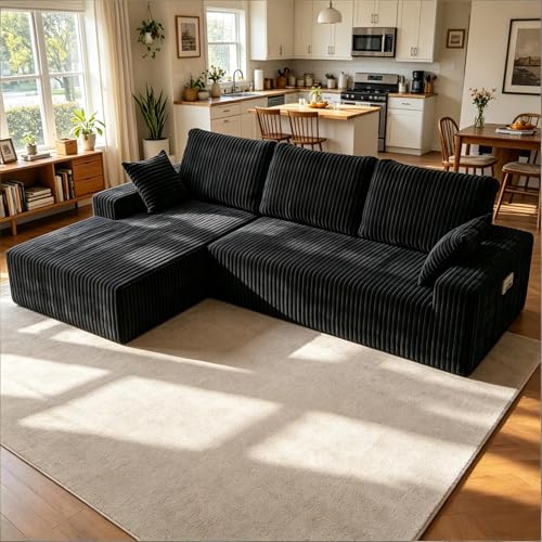 Image of Modular Sectional Sofa Couches L-Shape Couch 3 Seat Modular Sofa Memory Foam Sectional Couches for Living Room (Black, 108 inch+Left Chaise)