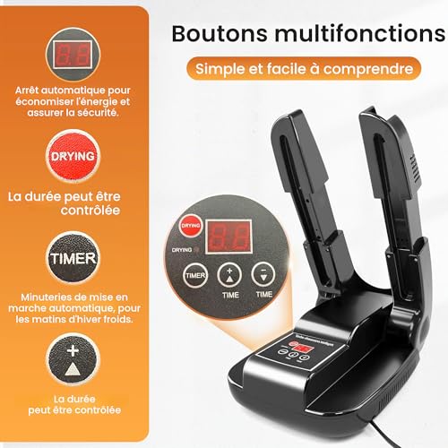 MBSM Sèche-Bottes et Chaussures, seche Chaussure Electrique, seche Gants de Boxe, seche Chaussures de Foot, Support Portable réglable et minuteur, Design Pliable et séchage Rapide pour Chaussures – vue 5
