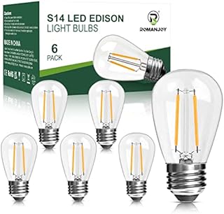 ROMANJOY LED E27 Edison Screw Bulb, 2700K Warm White, 2W Equivalent 20W, E27 Vintage Light Bulbs S14 LED Filament Outdoor Light Bulbs Replacement, Pack of 6