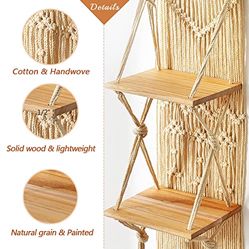 Makeonewo Macrame Wall Hanging Shelf Set Of 2 Macrame Shelves Handmade Decorative Floating Boho Shelf-Plant Shelf Display Rack To Organize And Decor For Living Room, Bedroom, Bathroom (10" W/2 Tier) #TOP3
