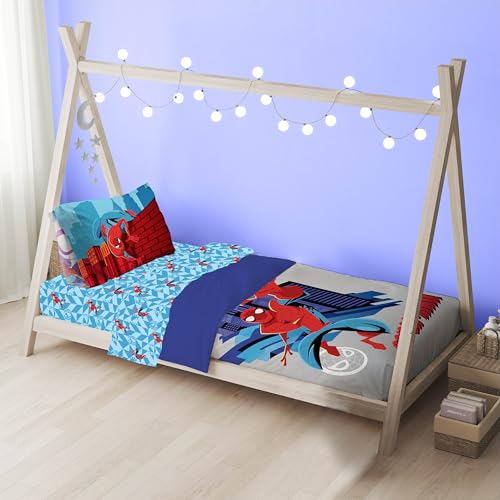 Image of Sunny Side Up Kids Comforter Set Includes Sheets and Pillow Covers - Soft and Cozy Bed Set for Stylish Room Decor, Gray - Spiderman, 4 Piece Toddler Bedding