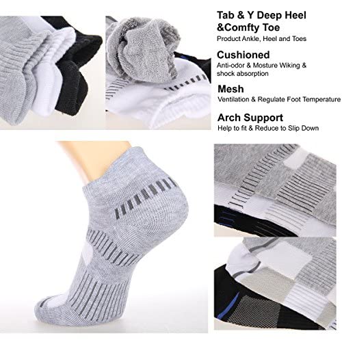 Cooplus Mens Ankle Socks Athletic Cushioned Breathable Low Cut Tab With Arch Support-6 Pairs #TOP3