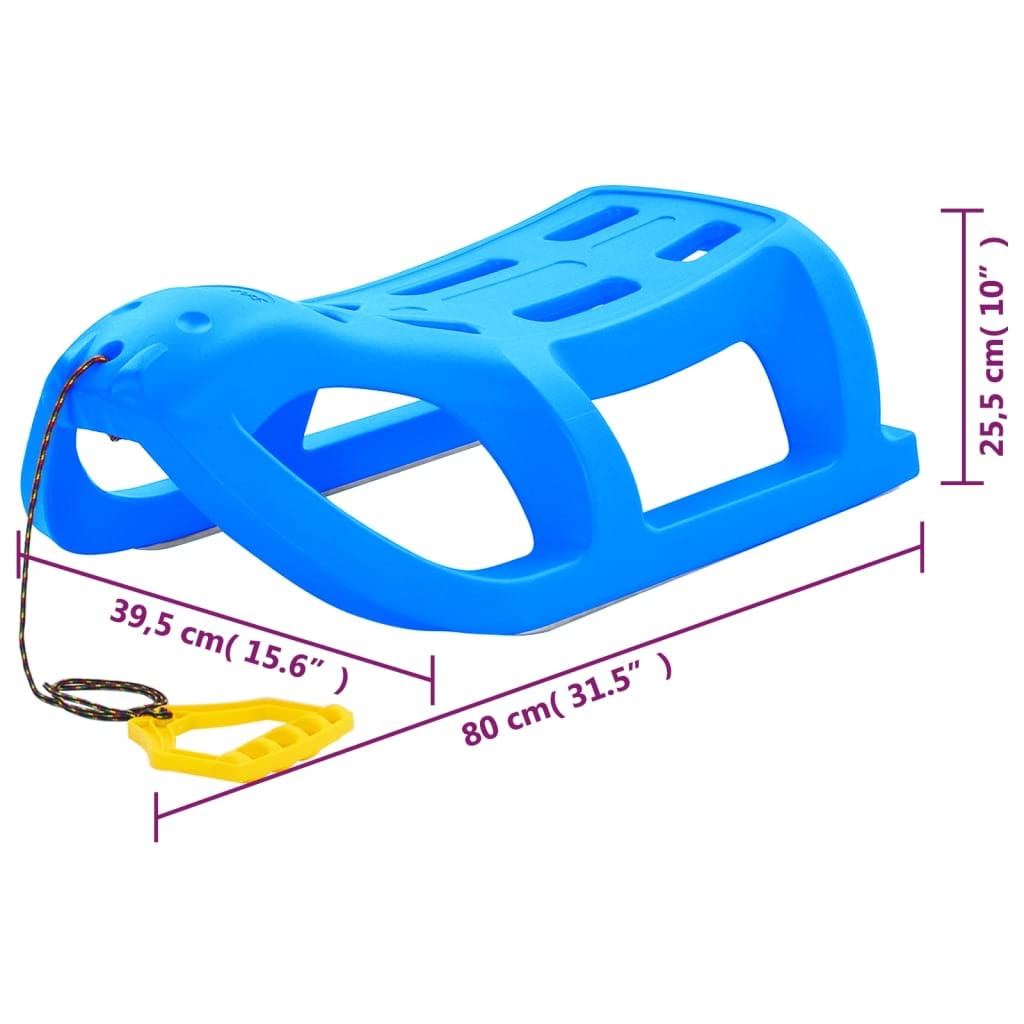 Schlitten Blau 80x39,5x25,5 cm Polypropylen mit Stahlkufen Zugseil für Kinder Outdoor Winter Schnee Rodelspaß auf Piste und Berg