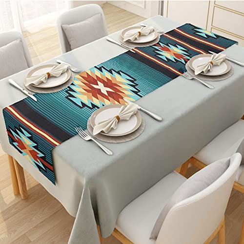 Jiueut Turquoise Table Runner,Southwestern Aztec Native American Kitchen Table Runners Tablecloth Soft Non Slip Dining Table Decor For Wedding Family Party #TOP1