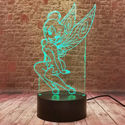 Fanrui Angel Tinkerbell Princess Rare Peter Pan Fairy Tinker Bell Snowflake Magic Elf 7 Color Change Action Figure Night Light 3D Anime Gilrs Home Table Sleeping Decor Child Daughter Xmas Gifts Toys #TOP2