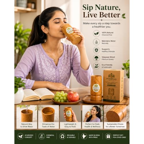 Image of Vijaysar Wood Herbal Glass (200 ml) | Ayurvedic Wooden Tumbler for Wellness | Natural Sugar Management Support | Wooden Cup for Daily Use | Handcrafted Indian Kino Tree Glass 200 ML