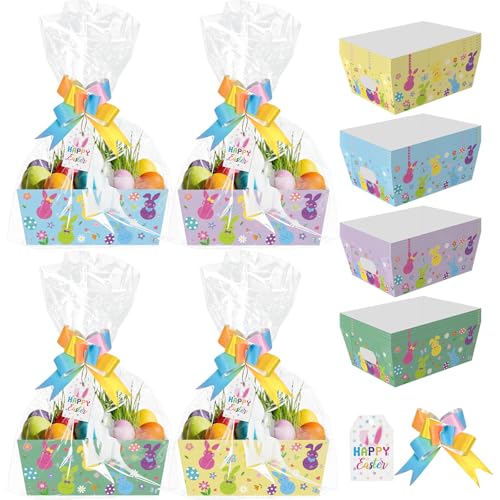 Cinrobiye 12 Pcs Easter Basket for Gifts Bulk DIY Empty to Fill Kit Easter Market Tray Favor with Include Wrap Bags Pull Bows for Spring Wedding Anniversaries Birthdays Party (Color2)