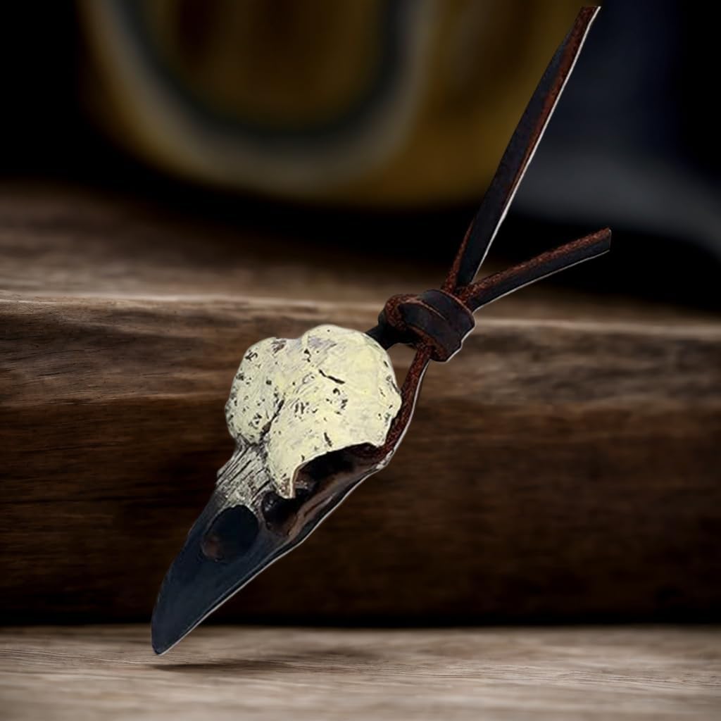 Raven Skull Necklace, Viking Necklace Men & Women, Halloween Resin Bird Head Bone Jewelry Pendant Necklace with Adjustable Leather Cord, Figurine Scavenger Gothic Crow Sculpture Witchy Gift - Image 7